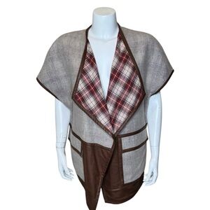 Elevenses Anthropologie Plaid Vest Jacket XS/S Petite Western Boho Country NWT